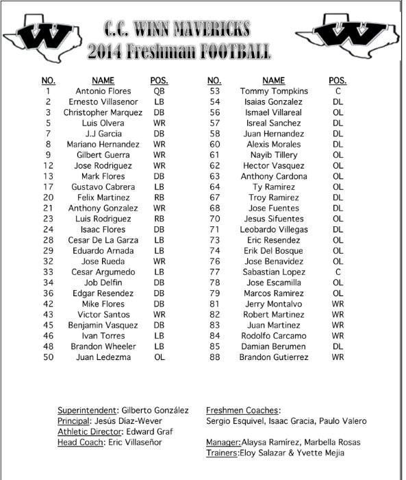 2014 maverick freshman football roster.jpg